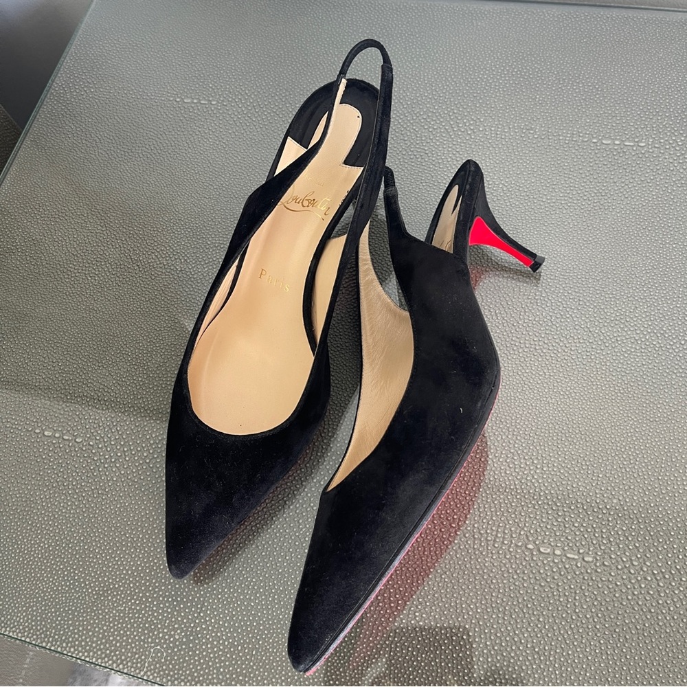 Louboutin Black Slingback Kitten Heels